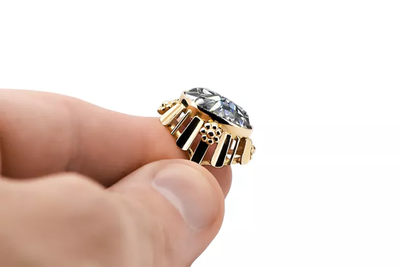 خاتم حرف يدوية فينتاج زركونيا 14 كارت من الذهب الأصفر vrc043y